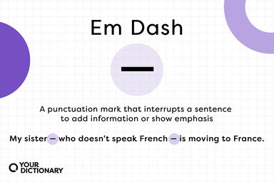Em dash symbol with definition and example sentence from article underneath