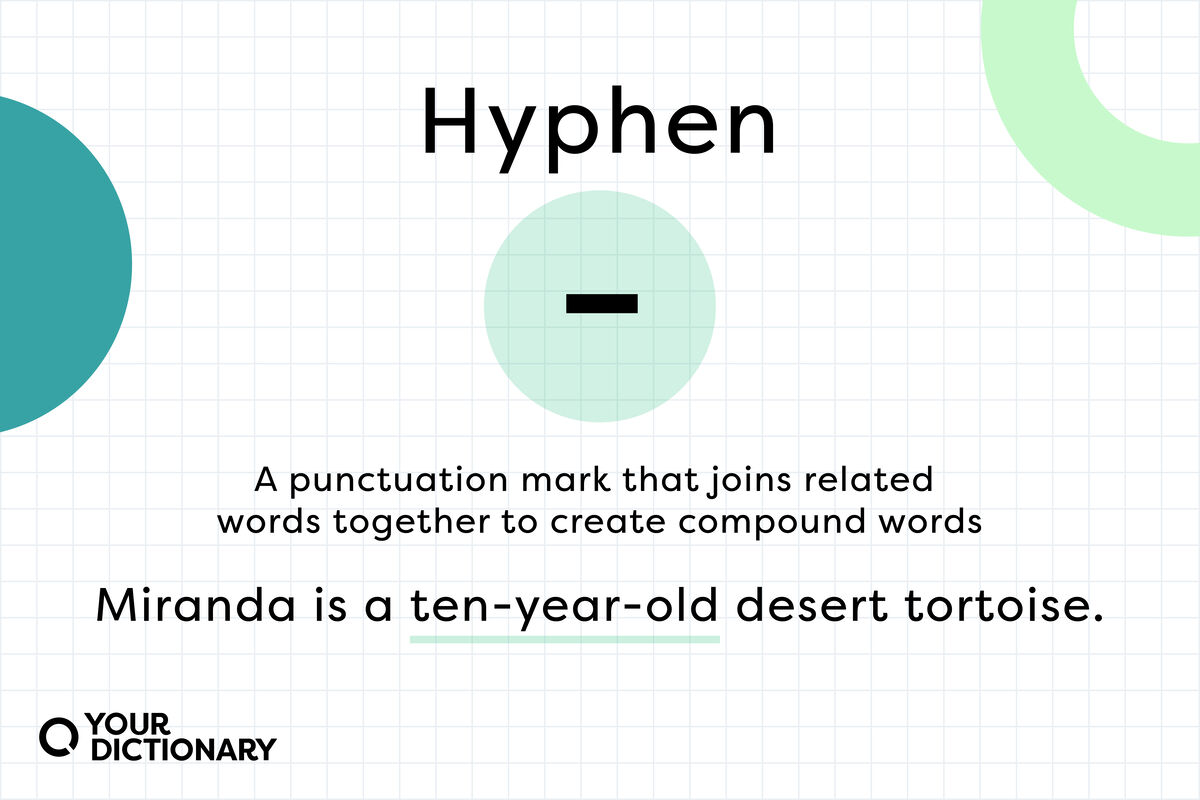 Hyphen symbol with definition and example from article.