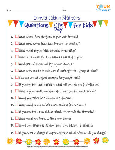 First Day Of School Questions Printable