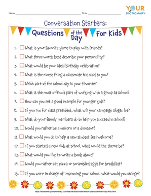 questions of the day printable
