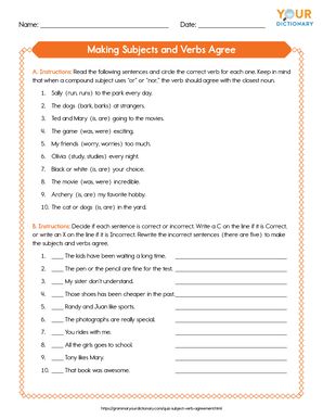 making subjects and verbs agree printable worksheet