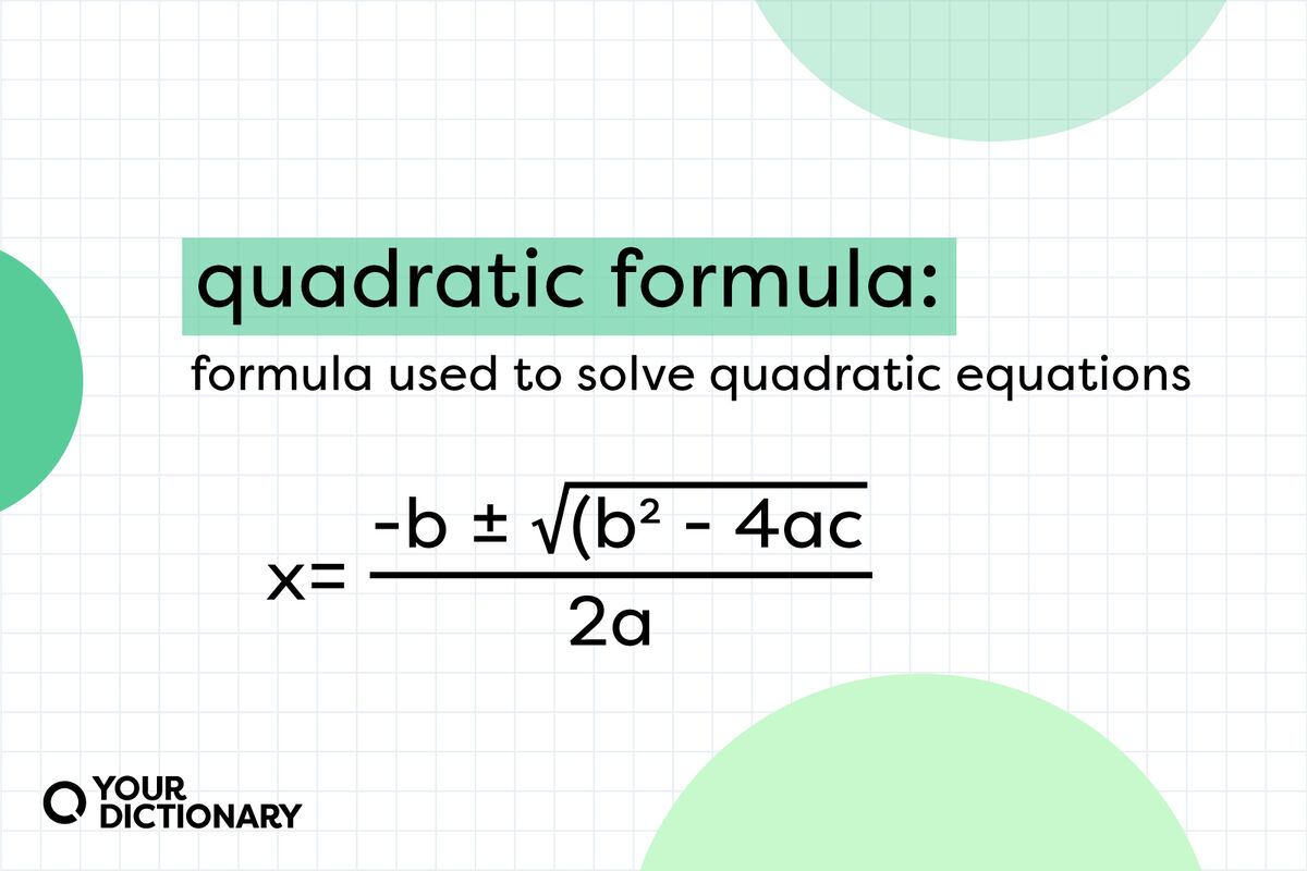 definition of "quadratic formula" with example all restated from the article