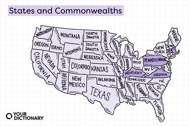 U.S. Map showing which states are commonwealths vs states
