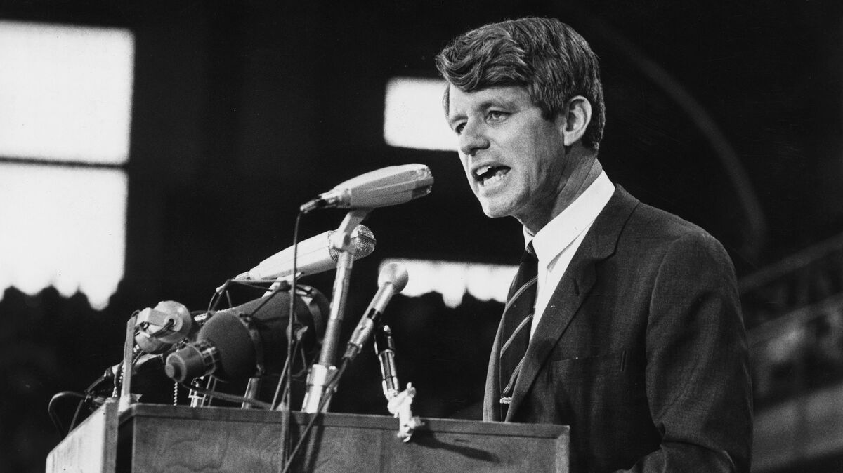 1968 Senator Robert Kennedy speaking at an election rally
