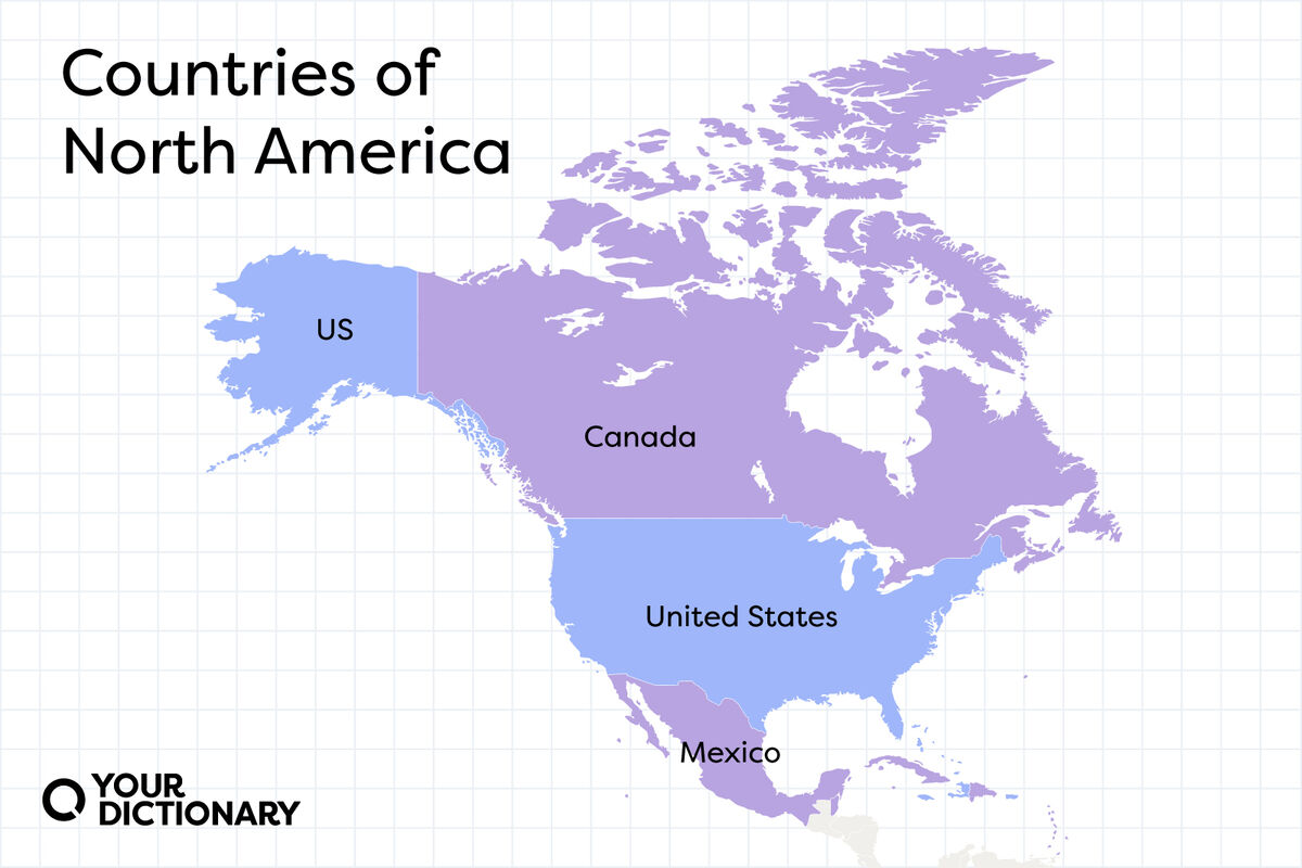 labeled countries on North America map