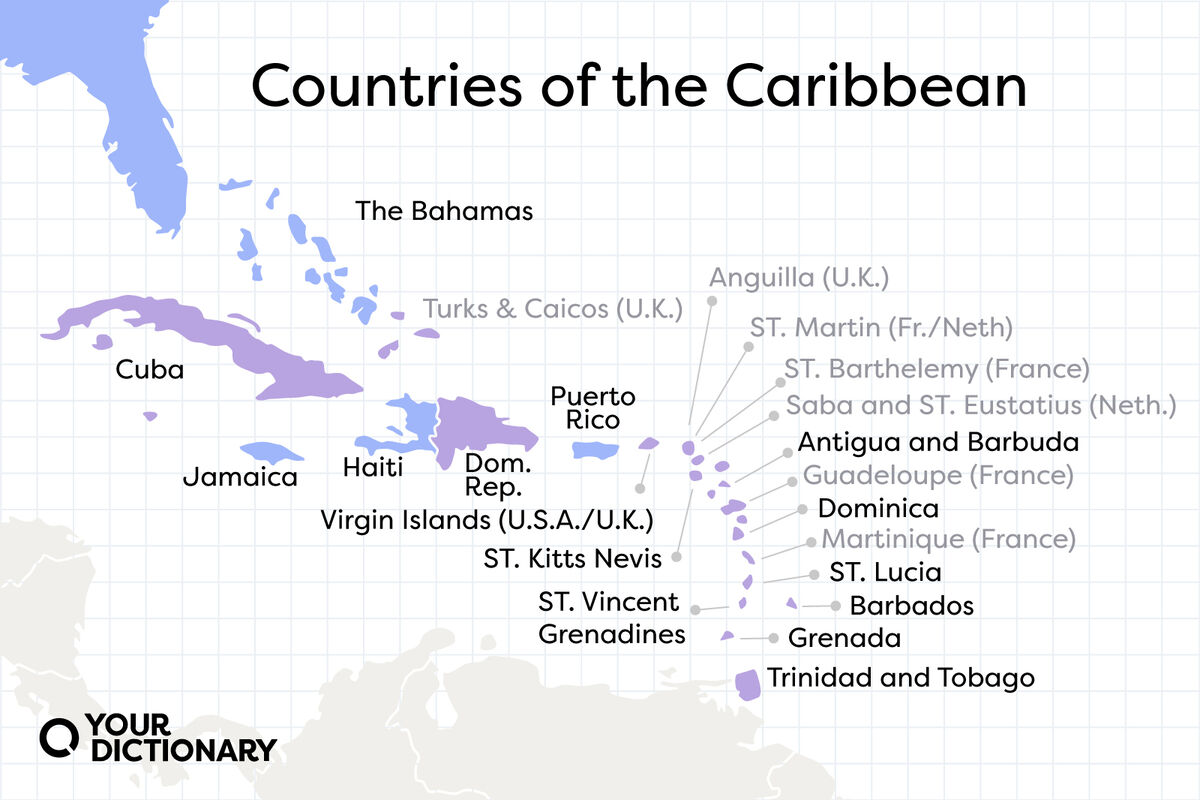 labeled countries on Caribbean map