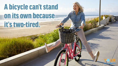 pun woman bicycle can't stand two tired