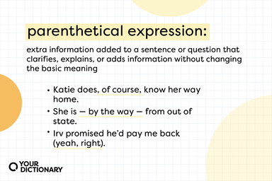 definition of parenthetical expression with list of three example sentences from the article