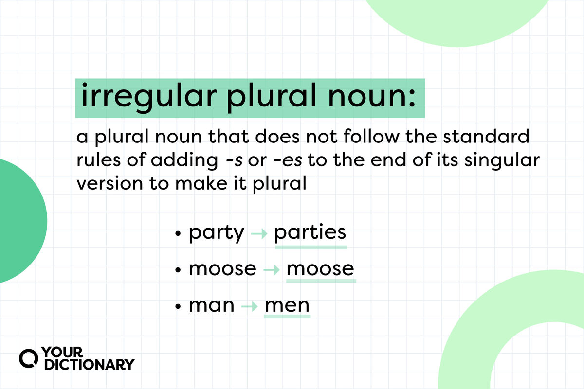 definition of "irregular plural noun" with list of examples from the article