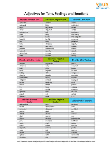 adjectives for tone feeling emotion printable list