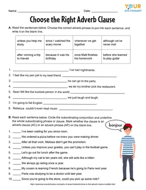 choose the right adverb clause printable worksheet