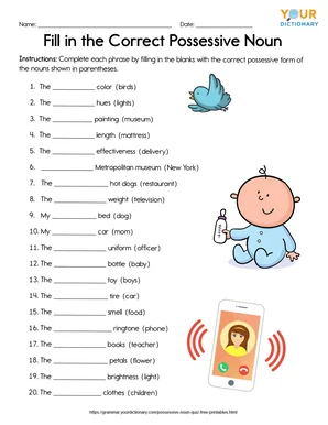 fill in the correct possessive noun printable worksheet