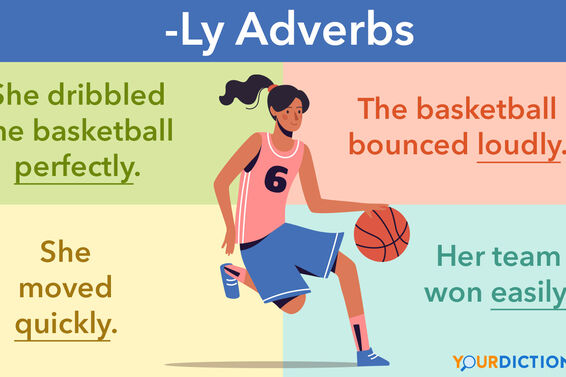 Woman Plays Basketball Examples Adverbs Ending with ly