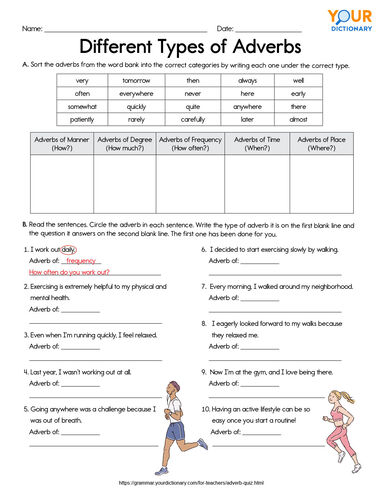 different types of adverbs quiz worksheet