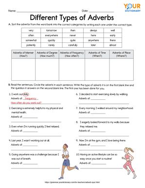 different types of adverbs quiz worksheet