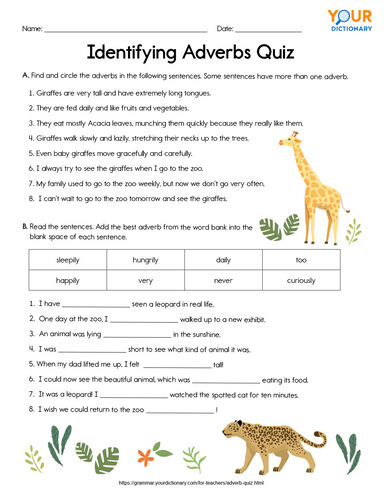 adverb quiz practice for different levels printables