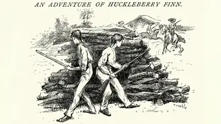behind the wood-pile Huckleberry Finn