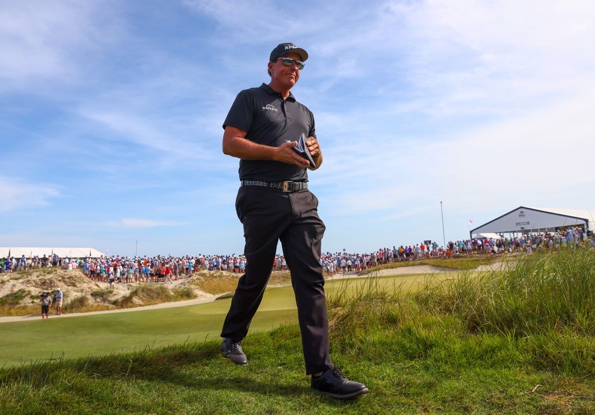 Phil Mickelson walks during the PGA Championship
