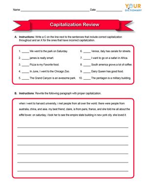 capitalization review worksheet