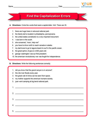 Capitalization Worksheets 3rd Grade