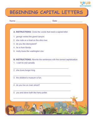 beginning capital letters worksheet