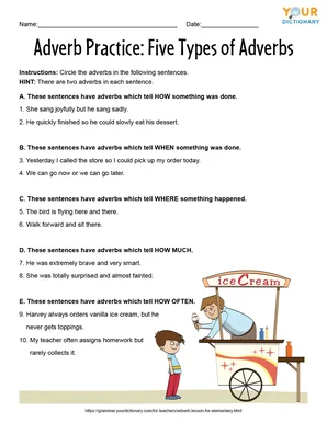 adverb worksheet 5 types