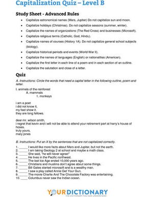 capitalization quiz B questions