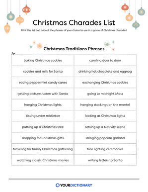 charts showing all the Christmas charades ideas from the article
