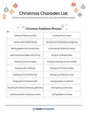 christmas charades ideas words list