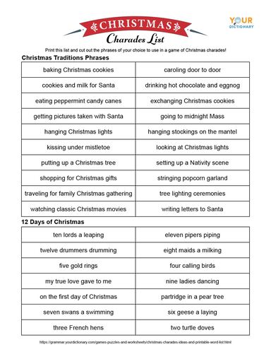 Christmas charades list game