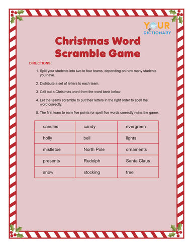 Christmas word scramble game printable
