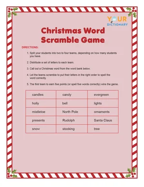 Christmas word scramble game printable