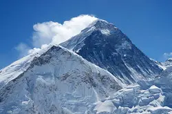 Mount Everest against a blue sky