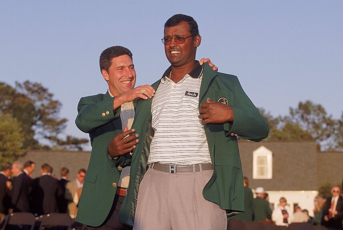 Vijay Singh winning Masters green jacket