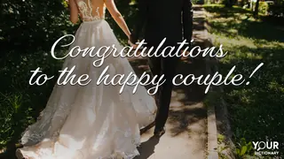 Bride And Groom As Words of Congratulations for a Wedding