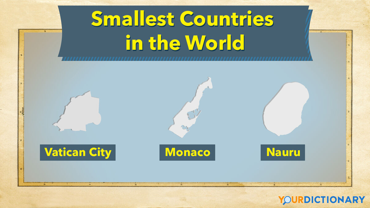 outlines of countries Vatican City, Monaco, and Nauru as smallest countries