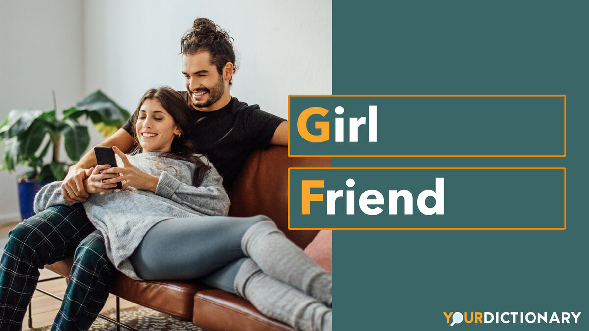 Young couple with mobile phone relaxing on sofa - GF Abbreviation