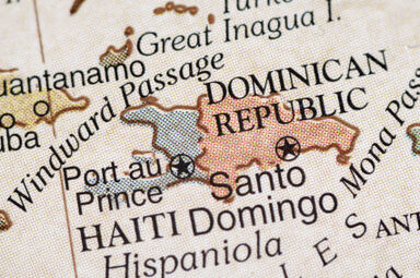 close-up of Dominican Republic on map