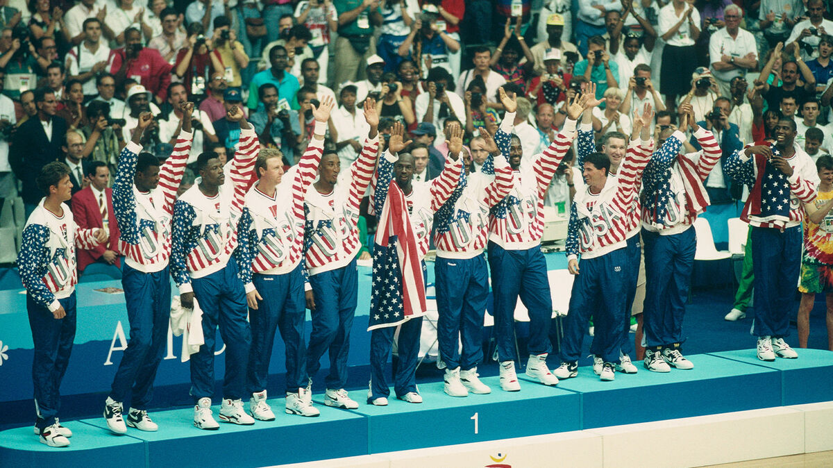 American basketball players Dream Team receive gold medal 1992 Olympics
