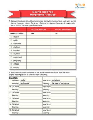 bound and free morpheme worksheet with answer key