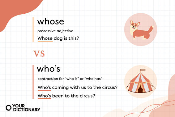 part of speech and example sentence for "whose" and "who's"