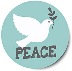 white dove above the word peace
