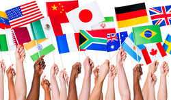 hands holding international flags