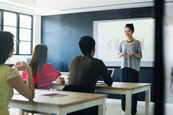 Student giving presentation to class