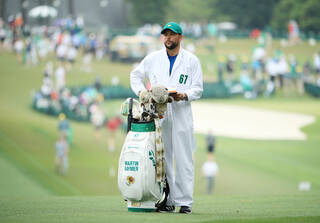 Caddie James Baker at the 2019 Masters