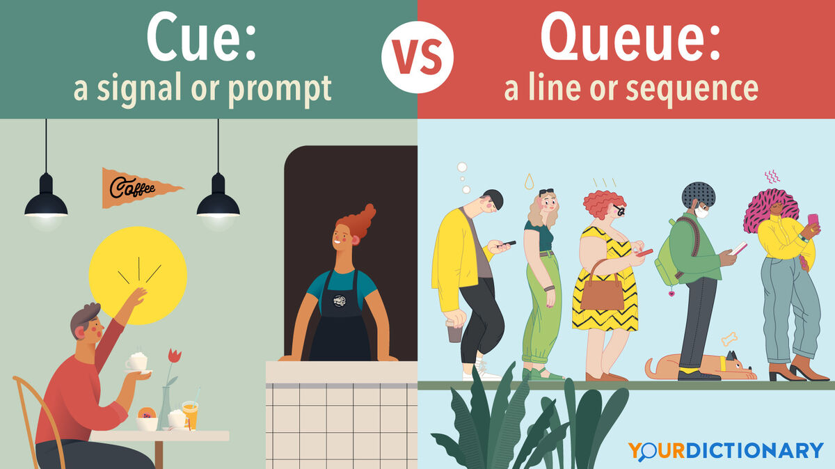 Cue - Customer Signaling Waitress vs Queue - People Standing in Line