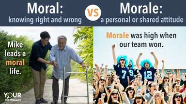 Moral - Senior Man Walking With Walker and His Son vs Morale - Football Fans Leading Crowd in Cheer