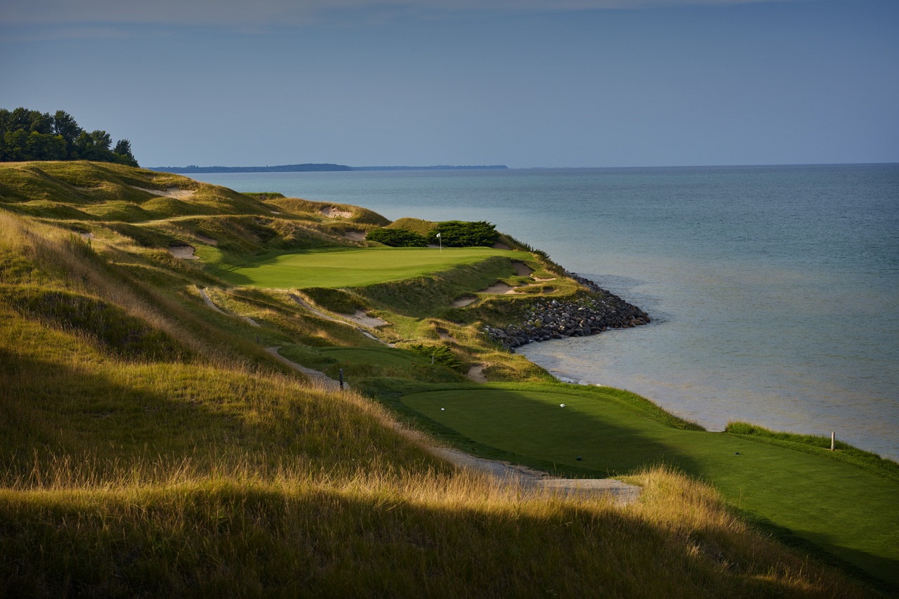 The par-3 seventh hole at Whistling Straits
