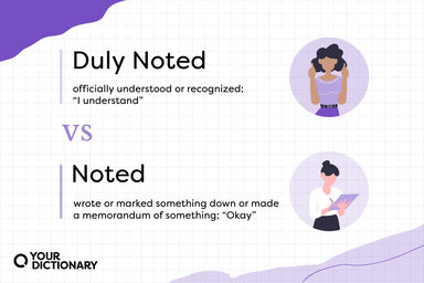definitions of "duly noted" and "noted" from the article