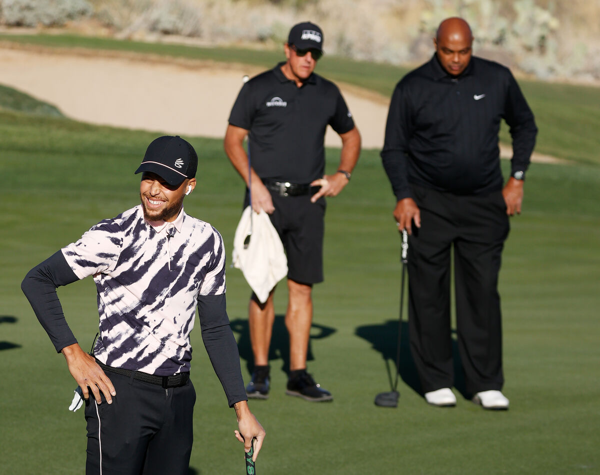 Stephen Curry, Phil Mickelson and Charles Barkley at The Match